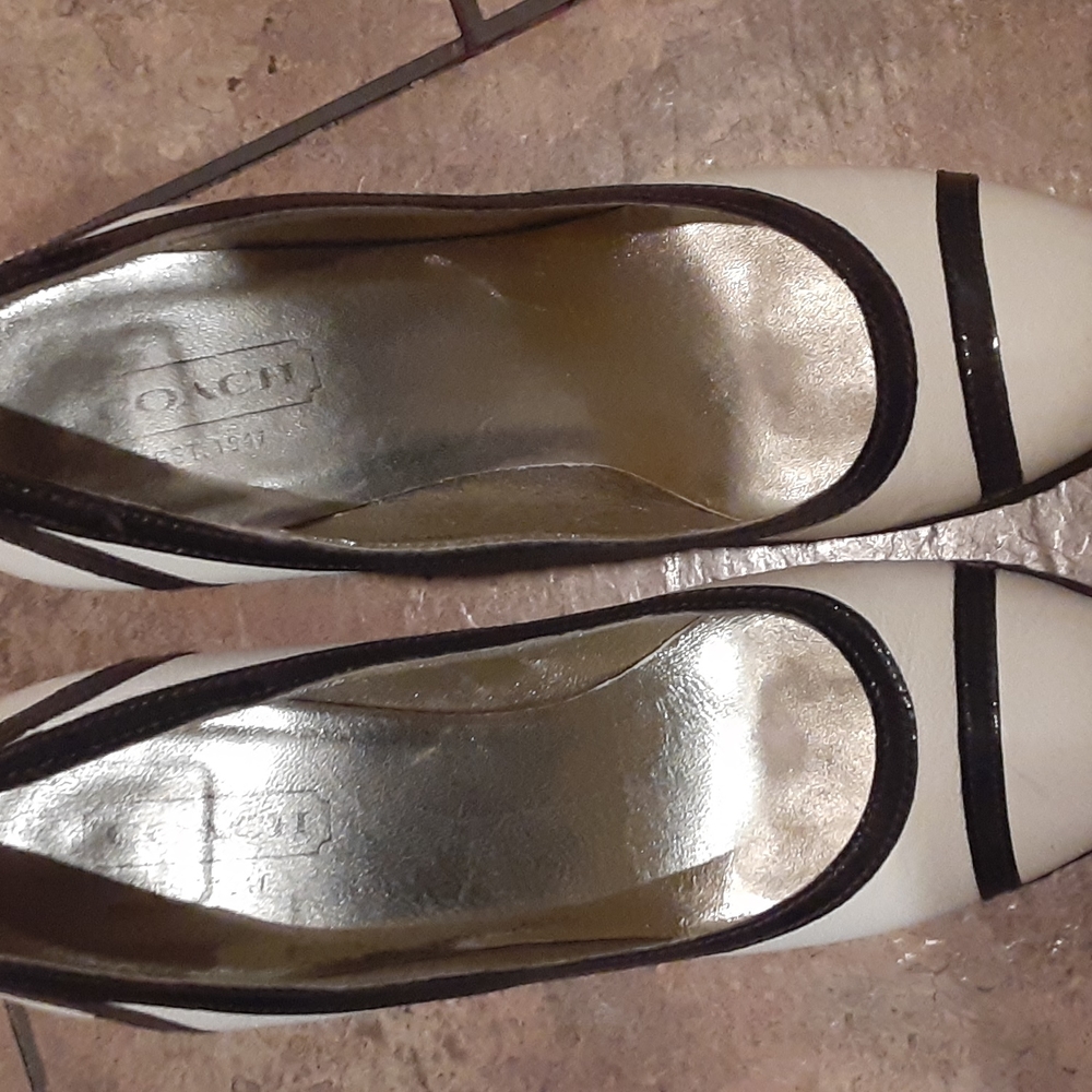 Coach white and black strip heels size 9